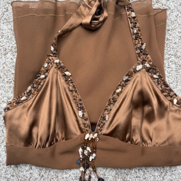 Bebe Silk Halter Top Size S in Tawny Brown - Picture 2 of 4